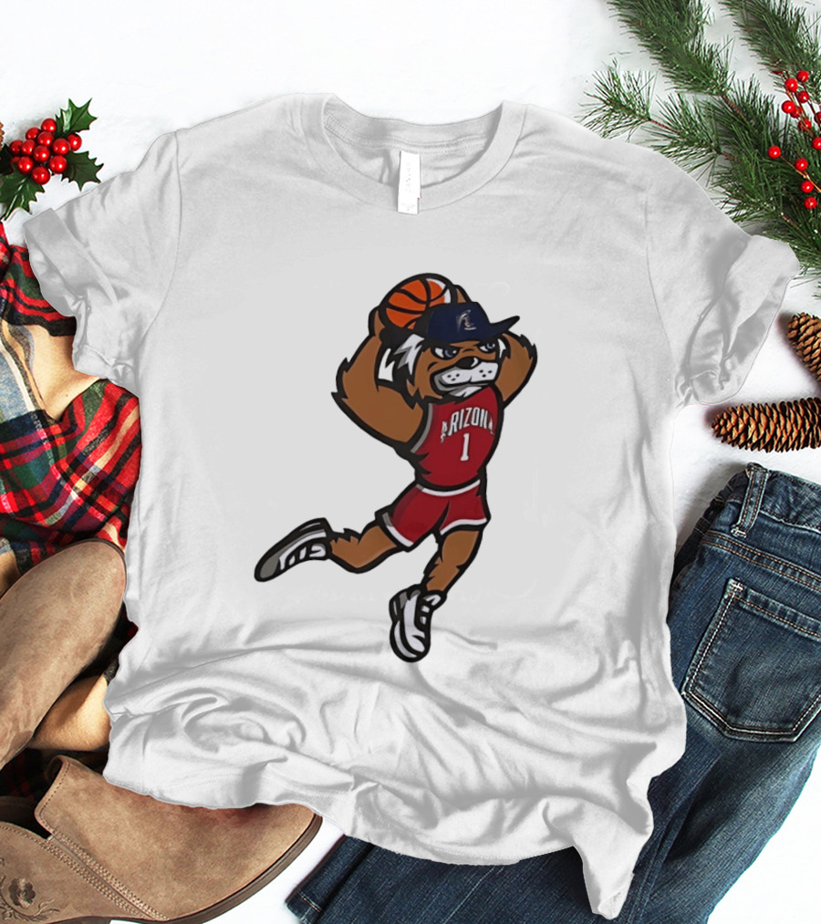 Arizona Wildcats Basketball Mascot Slam Dunk Action T-Shirt