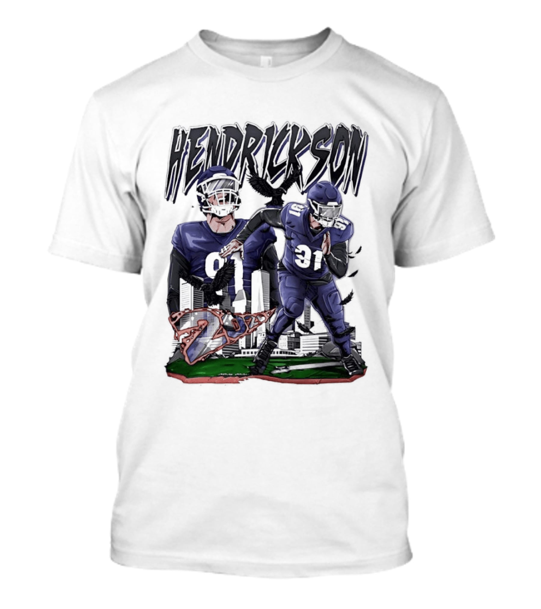Hendrickson 91 Baltimore Ravens Hand Drawn Football Player T-Shirt