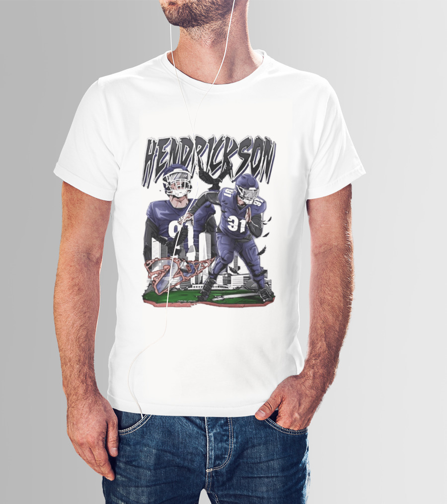 Hendrickson 91 Baltimore Ravens Hand Drawn Football Player T-Shirt