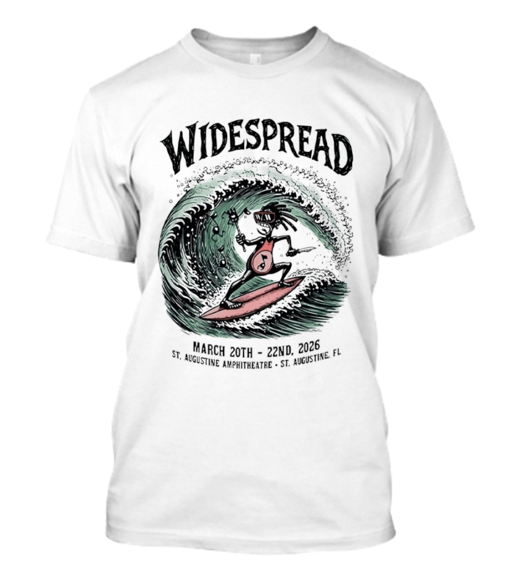Widespread March 20th 22nd 2026 St Augustine Amphitheatre Surfing Skeleton T-Shirt