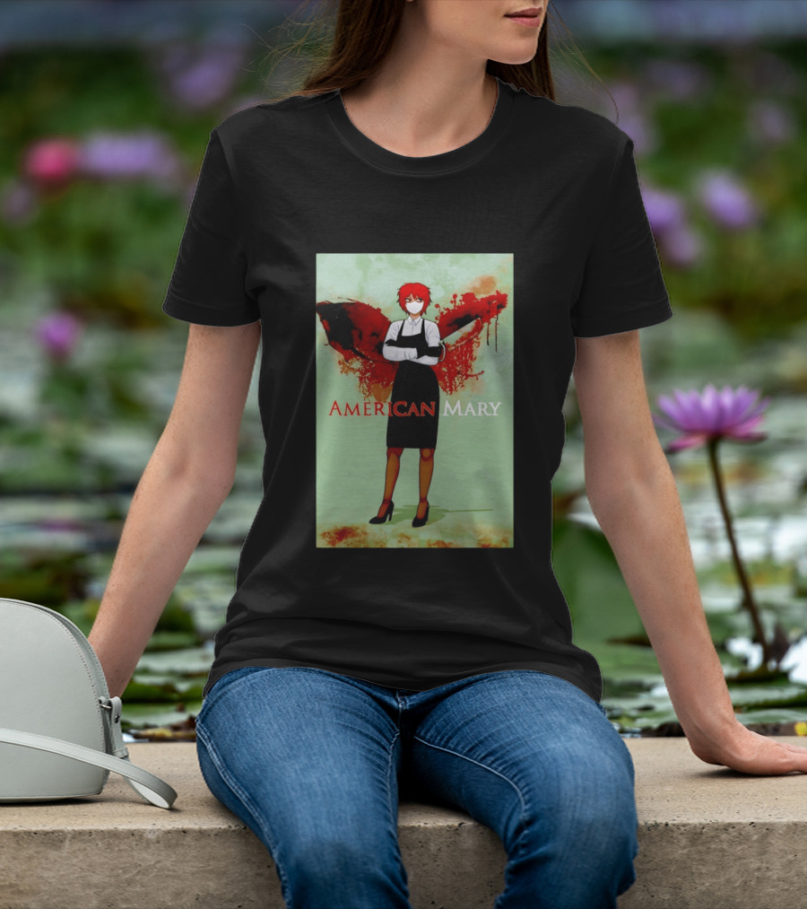 American Mary Mason Bloody Horror Art With Mask And Knife T-Shirt