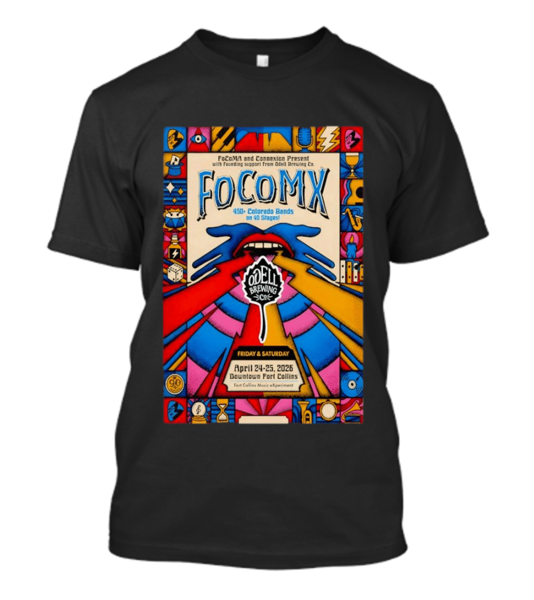 FoCoMX 450 Colorado Bands April 24 25 2026 Downtown Fort Collins Odell Brewing Co T-Shirt