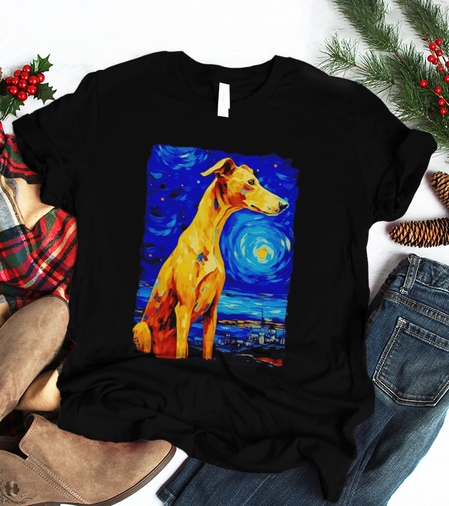 Greyhound Dog In The Starry Night By Vincent Van Gogh T-Shirt