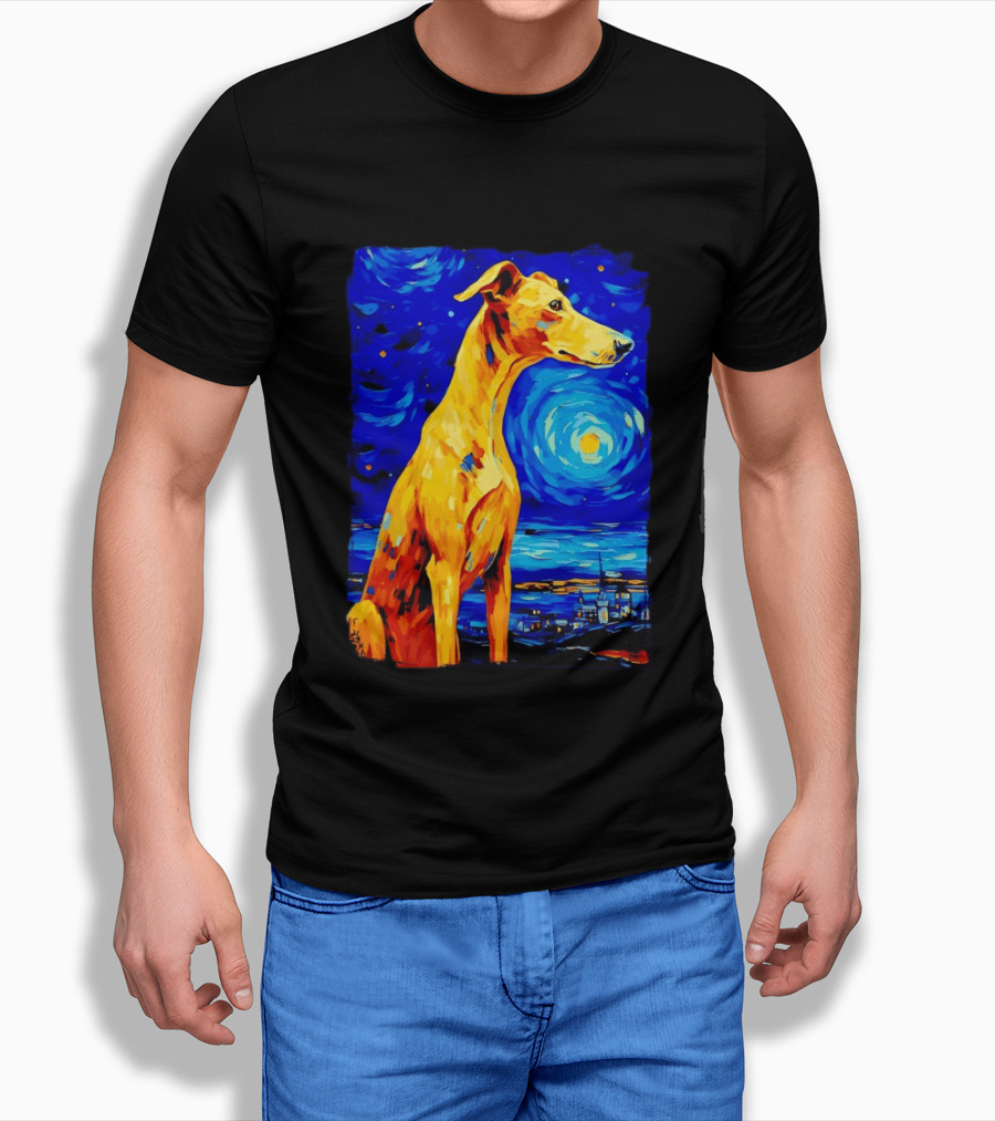 Greyhound Dog In The Starry Night By Vincent Van Gogh T-Shirt