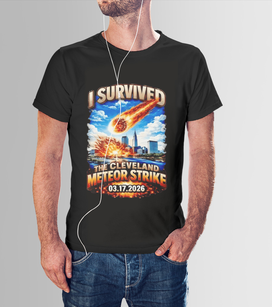 I Survived Cleveland Meteor Strike 03 17 2026 City Skyline Impact Event T-Shirt