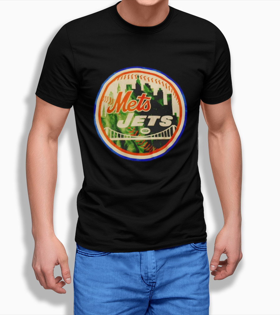 New York Mets Jets Football Baseball Crossover Skyline Bridge T-Shirt