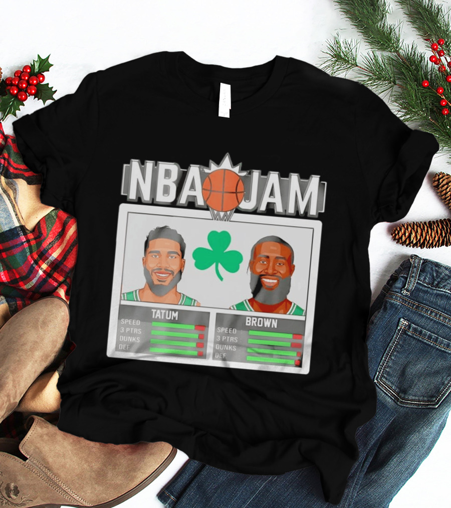 NBA Jam Jaylen Brown Jayson Tatum Celtics Stats T-Shirt