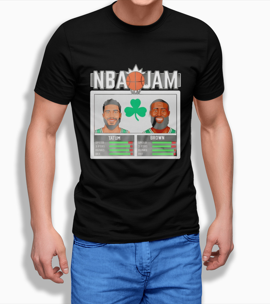 NBA Jam Jaylen Brown Jayson Tatum Celtics Stats T-Shirt