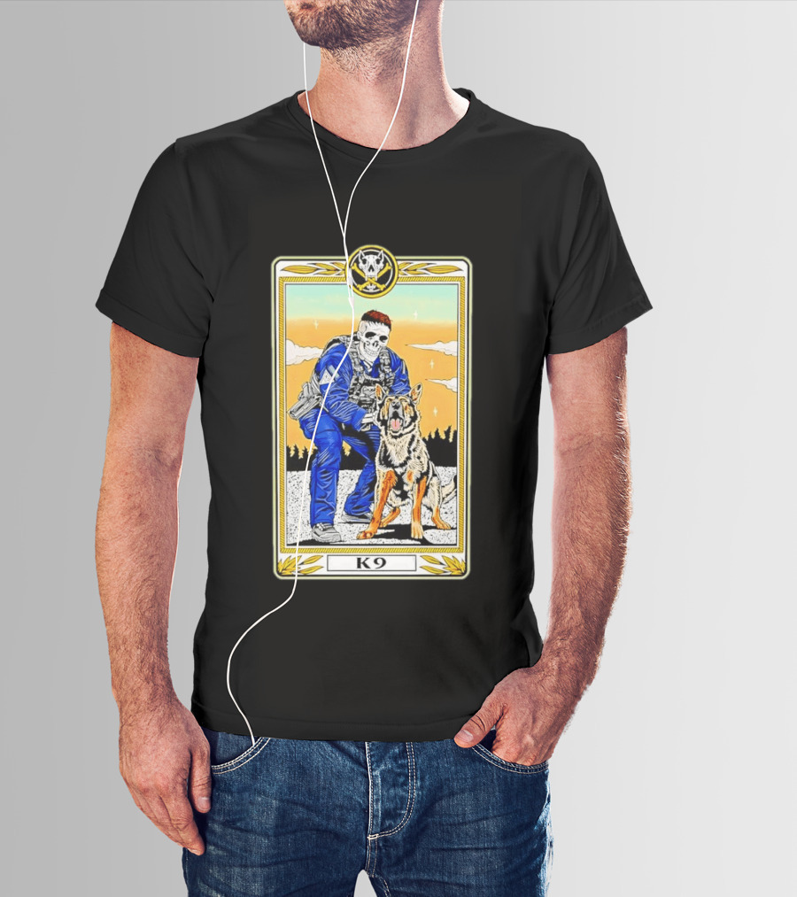 K9 Skull Masked Officer And German Shepherd Duo T-Shirt