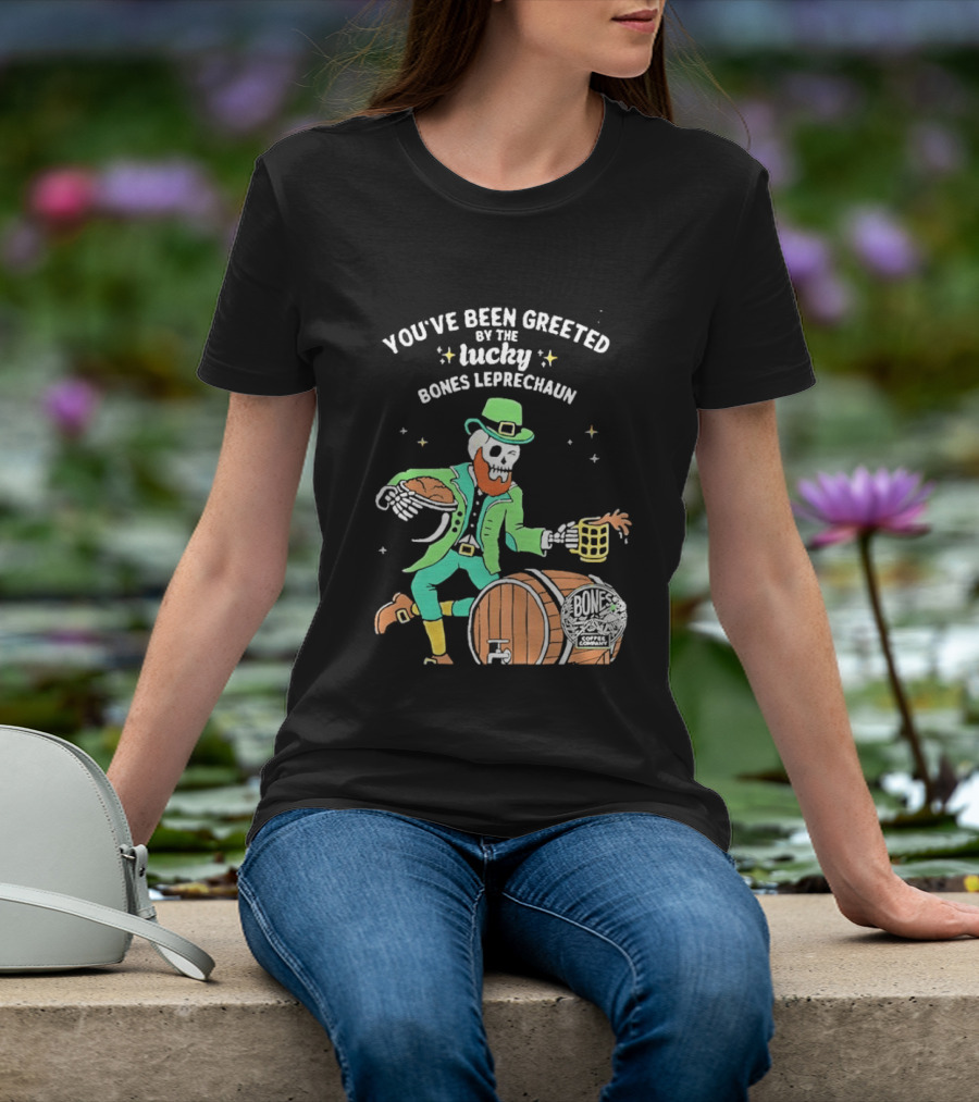 Lucky Bones Leprechaun With Beer And Barrel Celebration T-Shirt