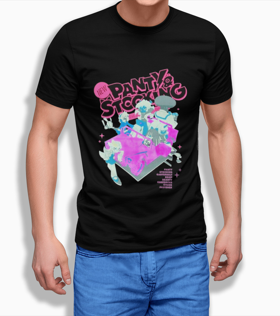 New Panty & Stocking With Garterbelt Anime Characters Colorful Car Scene T-Shirt