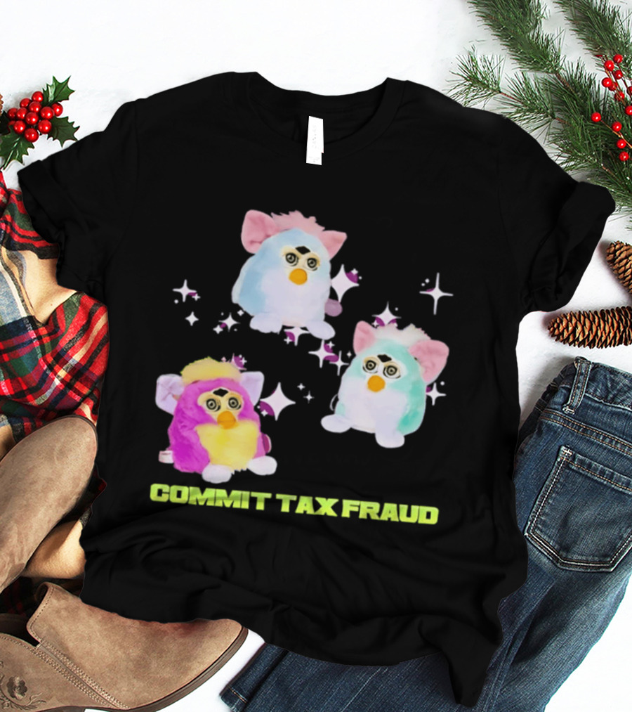Pink Blue Furbies Sparkles Commit Tax Fraud Fun T-Shirt