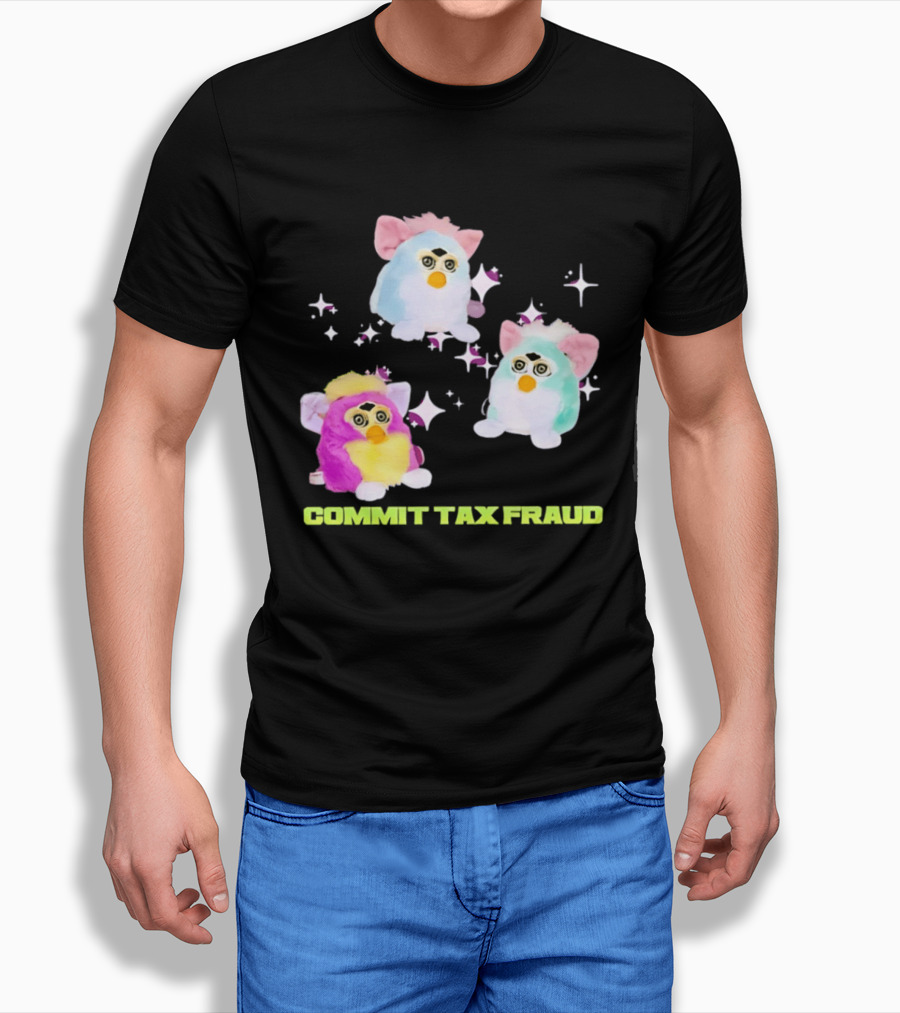 Pink Blue Furbies Sparkles Commit Tax Fraud Fun T-Shirt