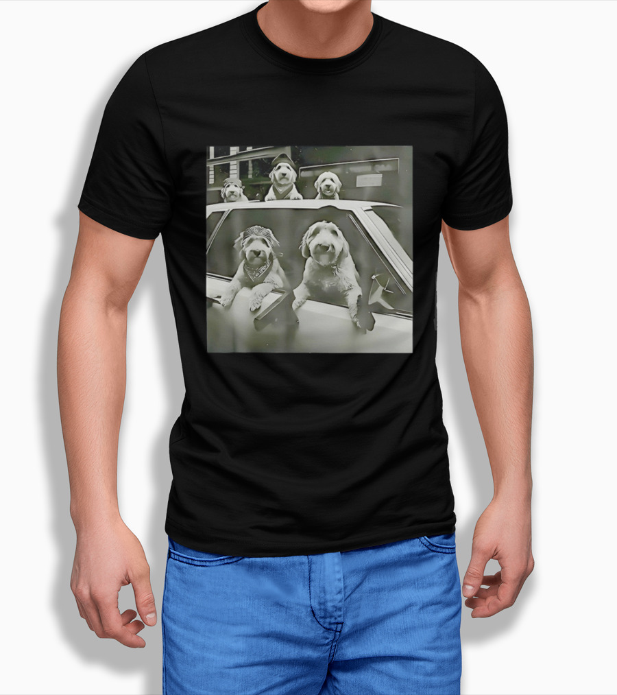 Spinone Italiano Dog Gang Holding Pistol Driving Car Eendoodle Layered T-Shirt