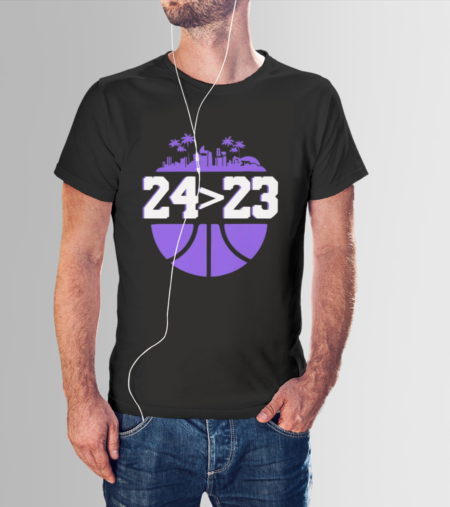 24 Is Greater Than 23 Basketball Los Angeles Skyline T-Shirt