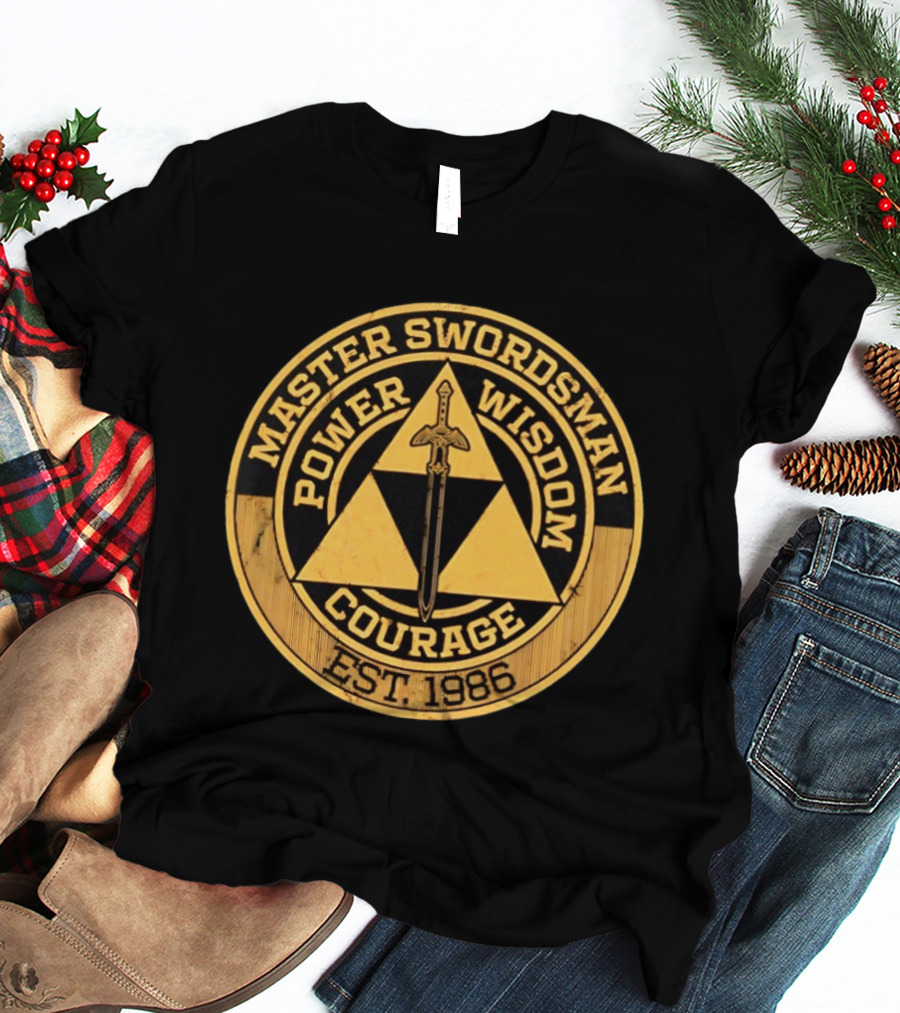 Master Swordsman Power Wisdom Courage Triforce Emblem Est 1986 Legends T-Shirt