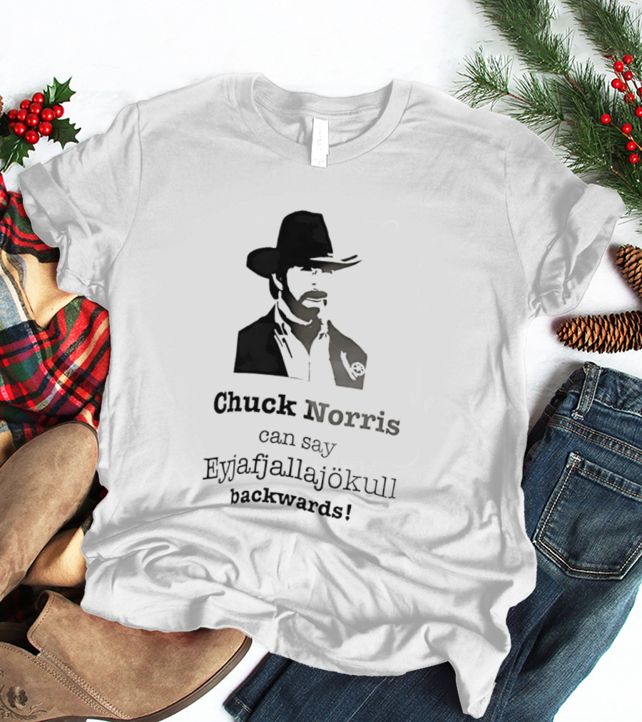 Chuck Norris Can Say Eyjafjallajokull Backwards Cowboy Hat Beard T-Shirt