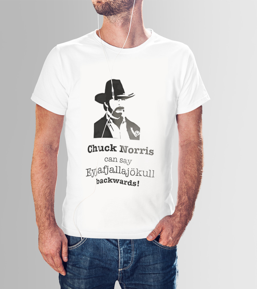 Chuck Norris Can Say Eyjafjallajokull Backwards Cowboy Hat Beard T-Shirt