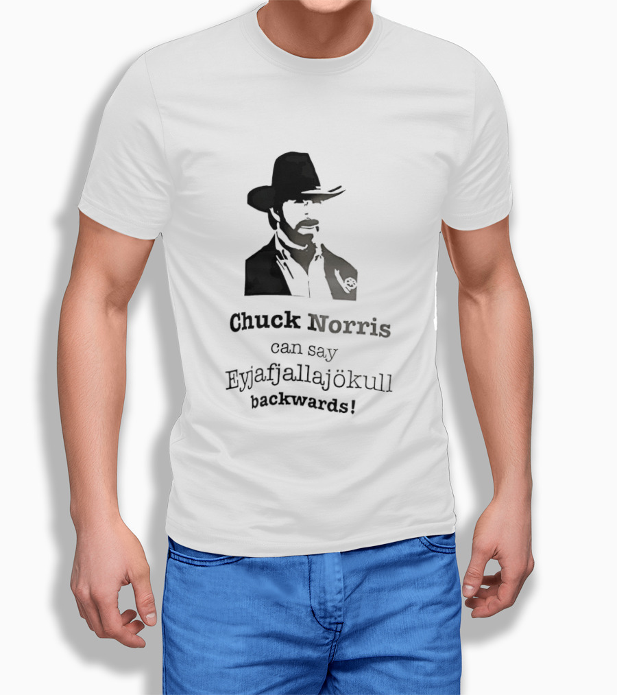 Chuck Norris Can Say Eyjafjallajokull Backwards Cowboy Hat Beard T-Shirt