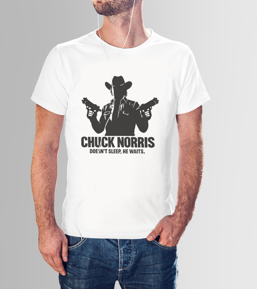 Chuck Norris Doesn't Sleep He Waits Meme Gun T-Shirt