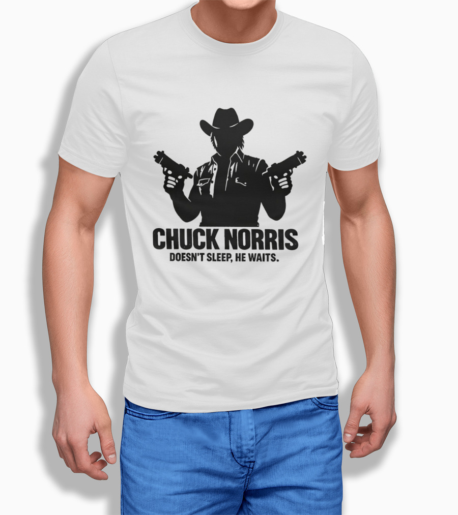Chuck Norris Doesn't Sleep He Waits Meme Gun T-Shirt