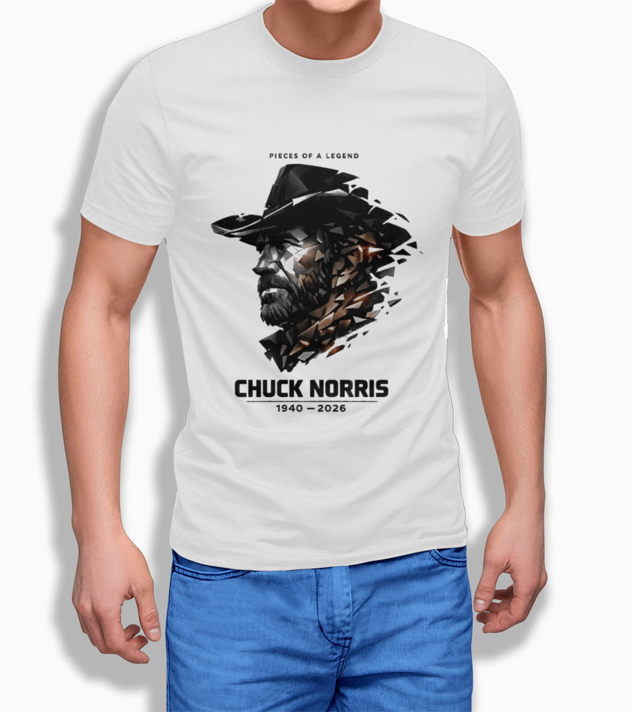 Chuck Norris Pieces of a Legend 1940 2026 Cowboy Hat Triangular Fragmentation T-Shirt