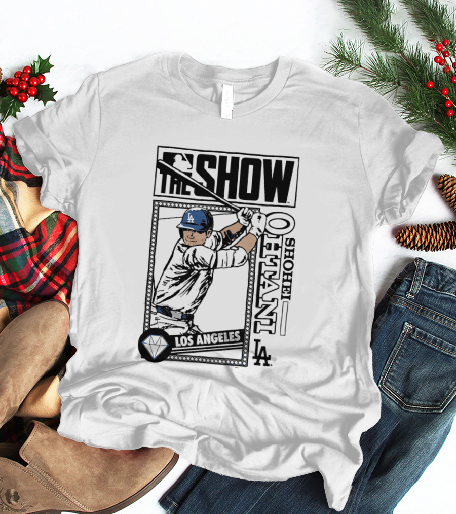 Shohei Ohtani 17 MLB The Show Los Angeles Dodgers Caricature T-Shirt