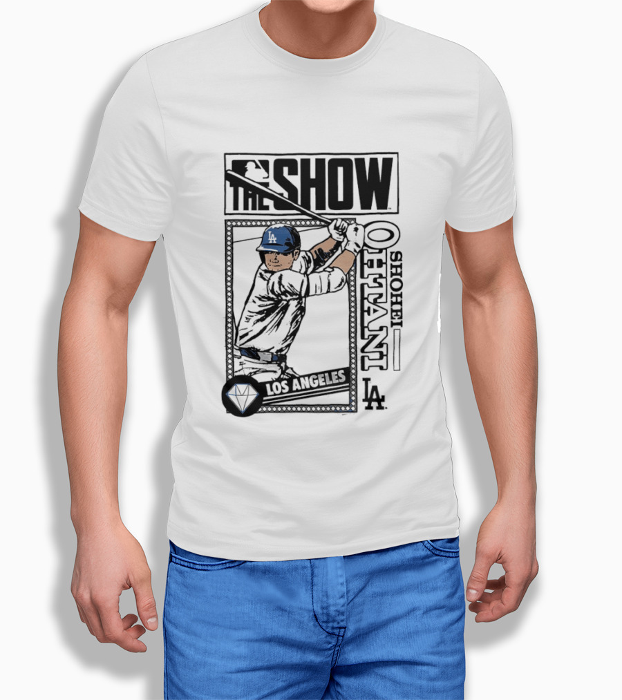Shohei Ohtani 17 MLB The Show Los Angeles Dodgers Caricature T-Shirt