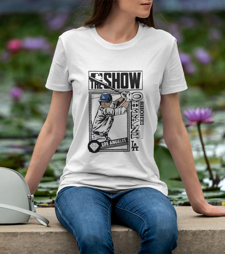 Shohei Ohtani 17 MLB The Show Los Angeles Dodgers Caricature T-Shirt