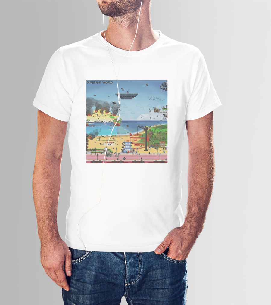 Super Flat World Cartoon Pixel Art Adventure Beach Cityscape Fantasy T-Shirt