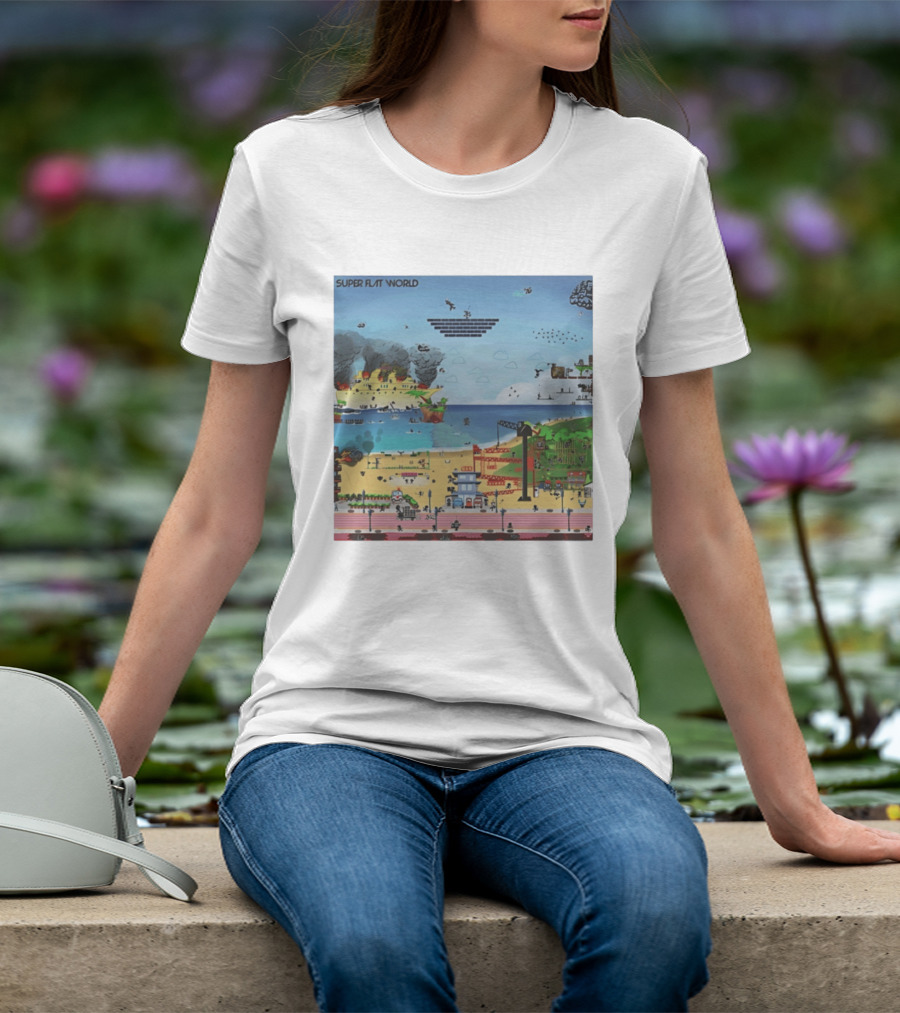 Super Flat World Cartoon Pixel Art Adventure Beach Cityscape Fantasy T-Shirt