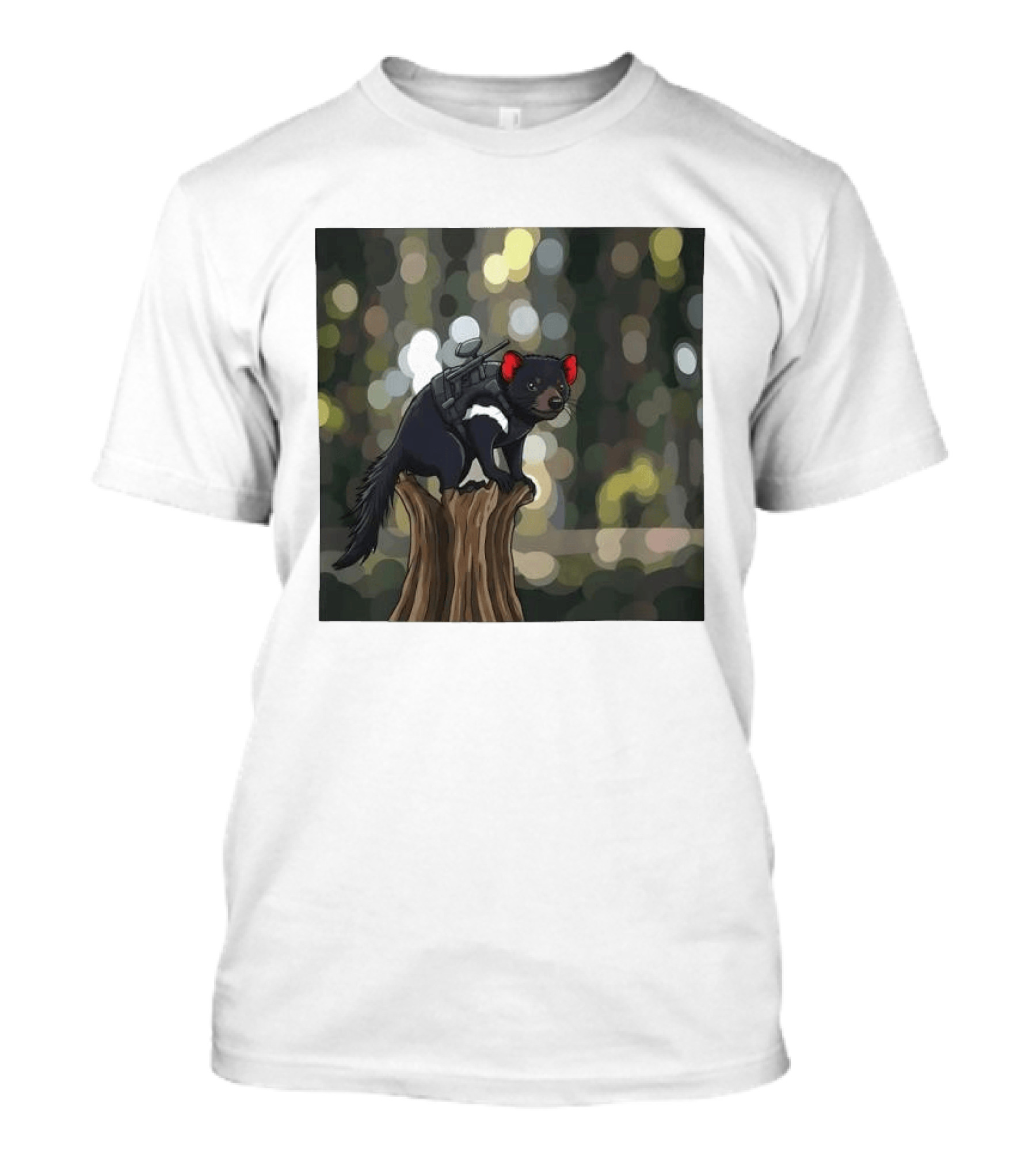 Tasmanian Devil With Machine Gun Cartoon On Tree Stump T-Shirt