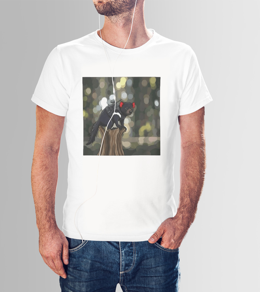 Tasmanian Devil With Machine Gun Cartoon On Tree Stump T-Shirt