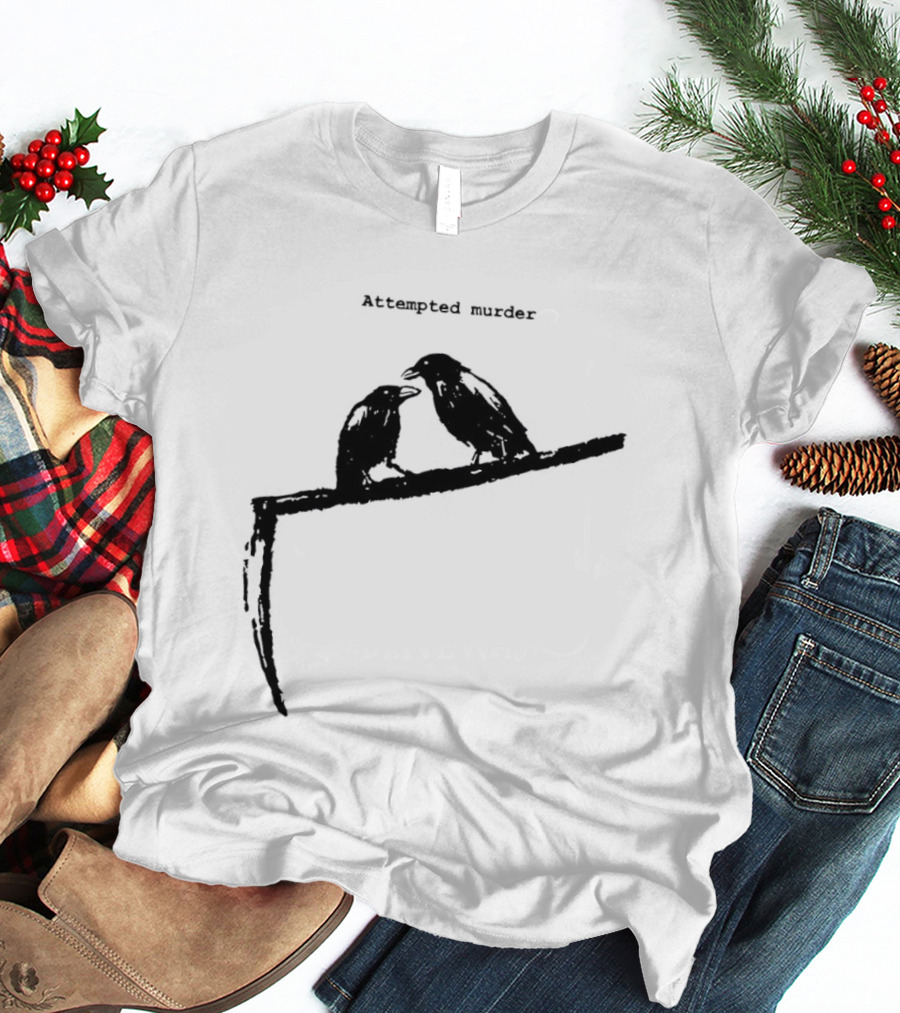 Two Crows Perched On Grim Reaper Scythe Attempted Murder T-Shirt