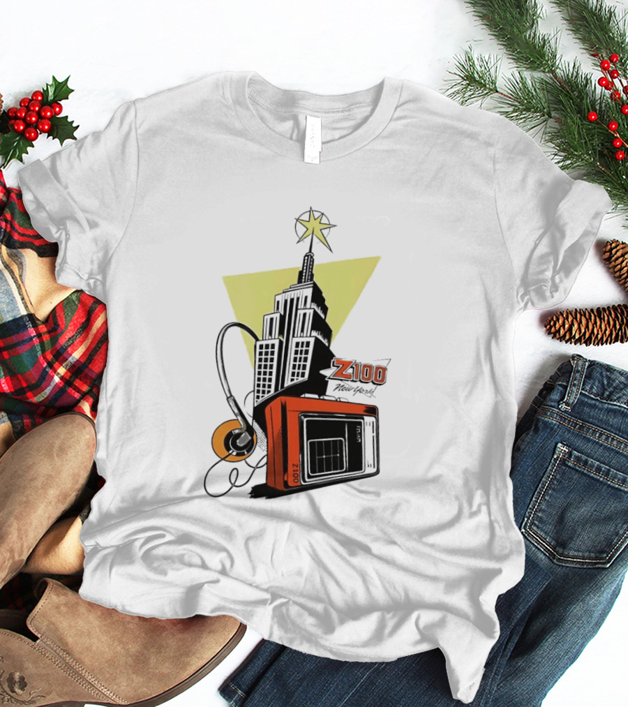 Z100 New York Retro Radio And Empire State Building Star T-Shirt