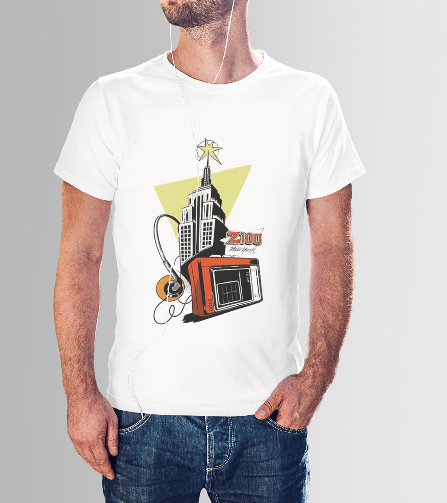 Z100 New York Retro Radio And Empire State Building Star T-Shirt