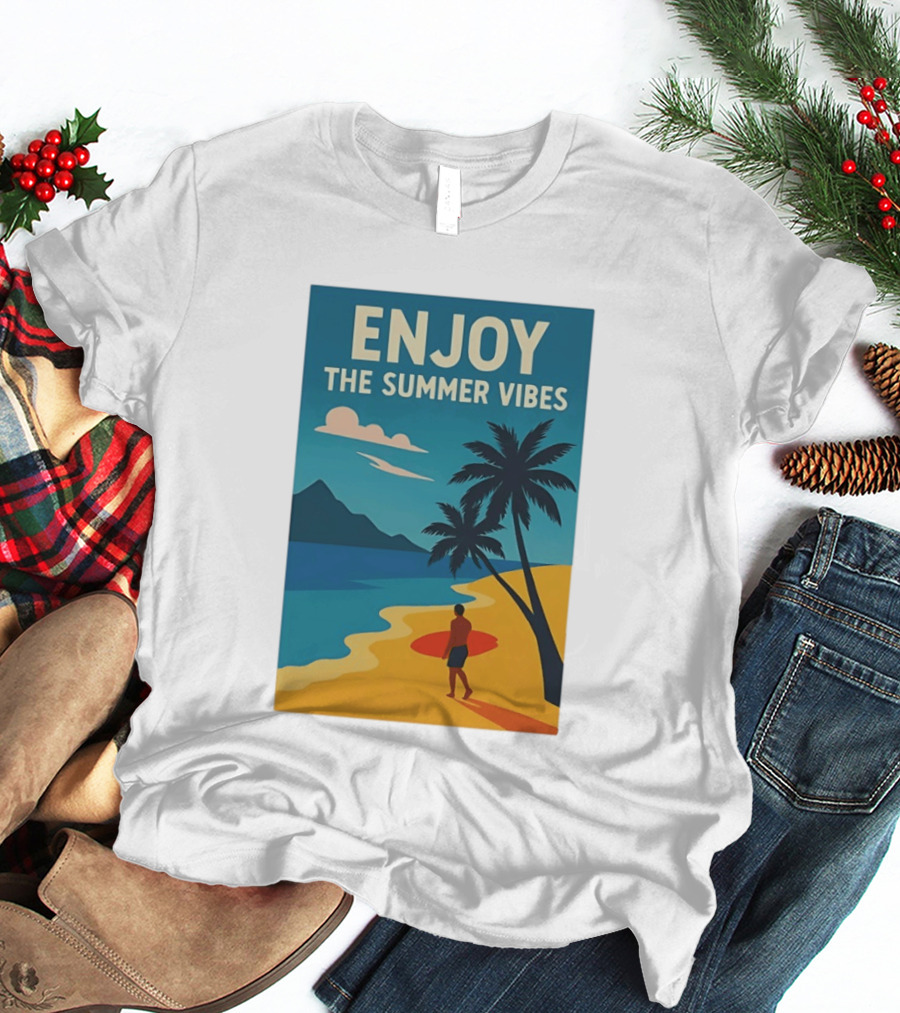 Enjoy The Summer Vibes Ocean Beach Sunset Scene T-Shirt