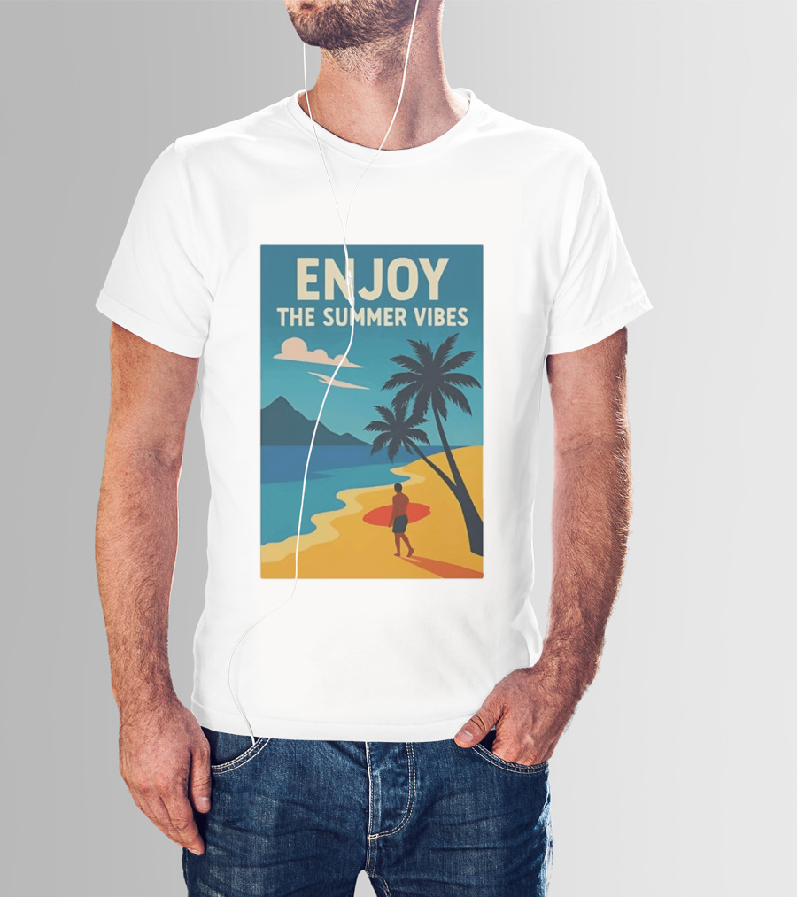 Enjoy The Summer Vibes Ocean Beach Sunset Scene T-Shirt