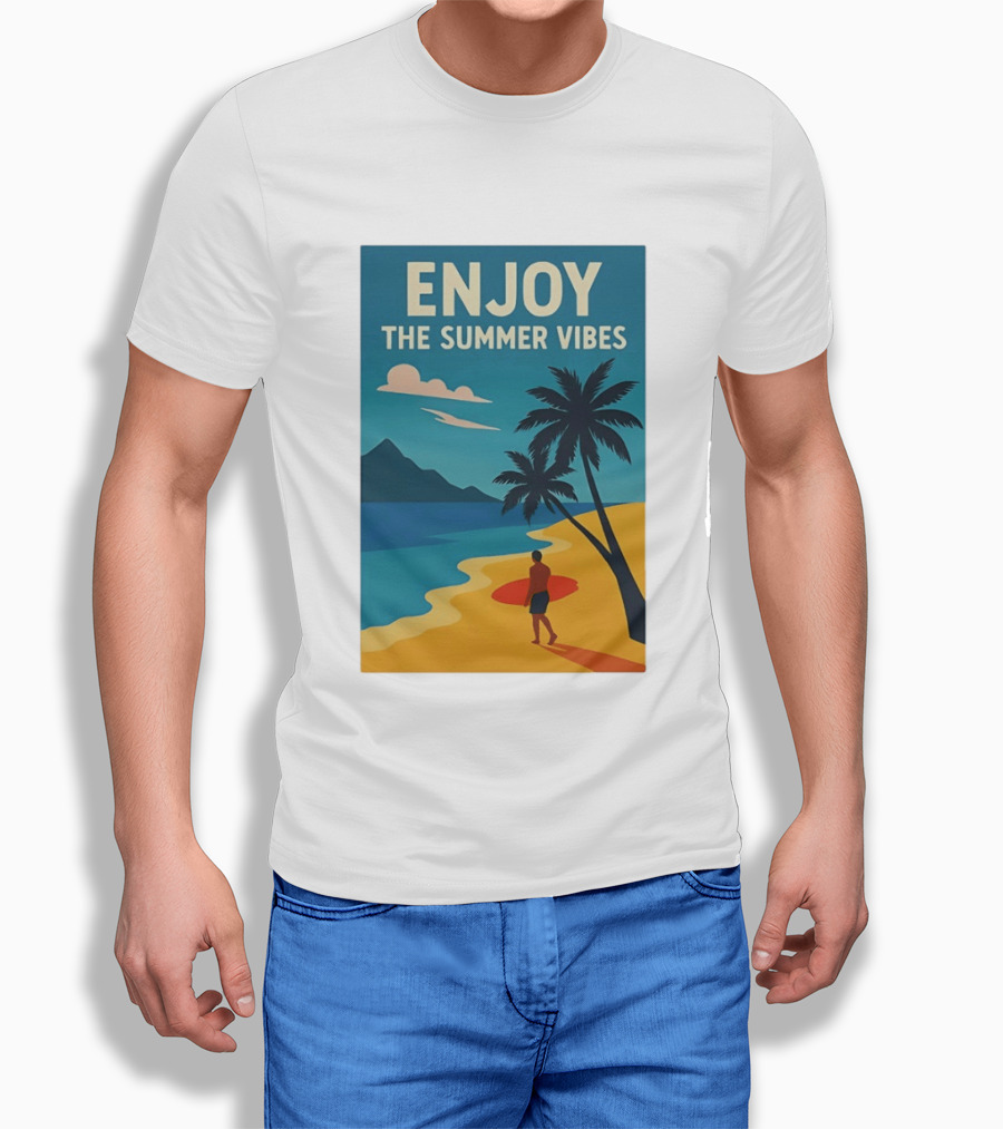 Enjoy The Summer Vibes Ocean Beach Sunset Scene T-Shirt