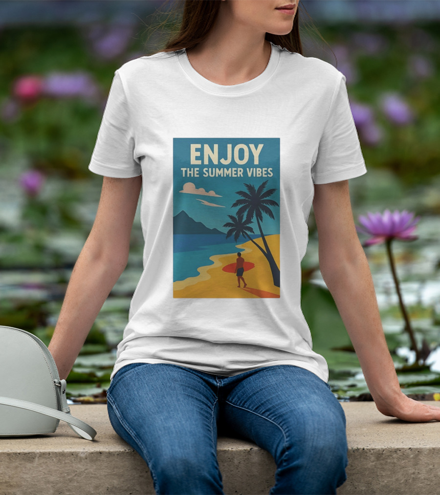 Enjoy The Summer Vibes Ocean Beach Sunset Scene T-Shirt