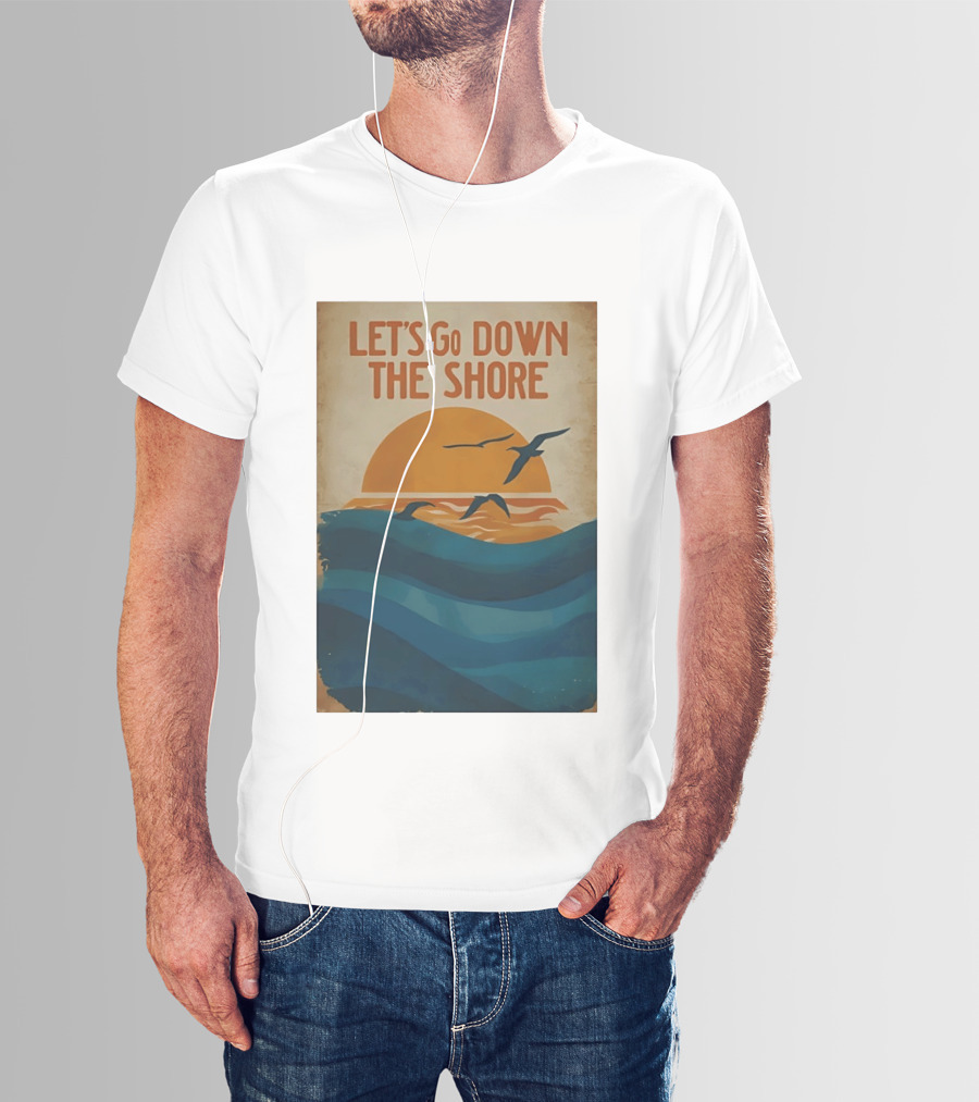 Let's Go Down The Shore Seaside Sunset Ocean Waves And Seagulls T-Shirt