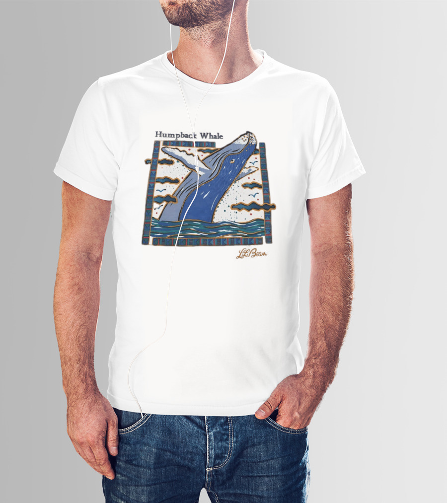 Humpback Whale Maritime Art 1990s Vibe Splashing Waves And Clouds Scene T-Shirt