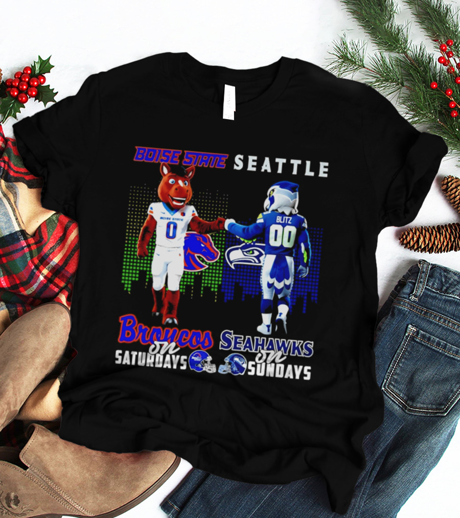 Boise State Broncos Saturdays Seattle Seahawks Sundays Skyline T-Shirt