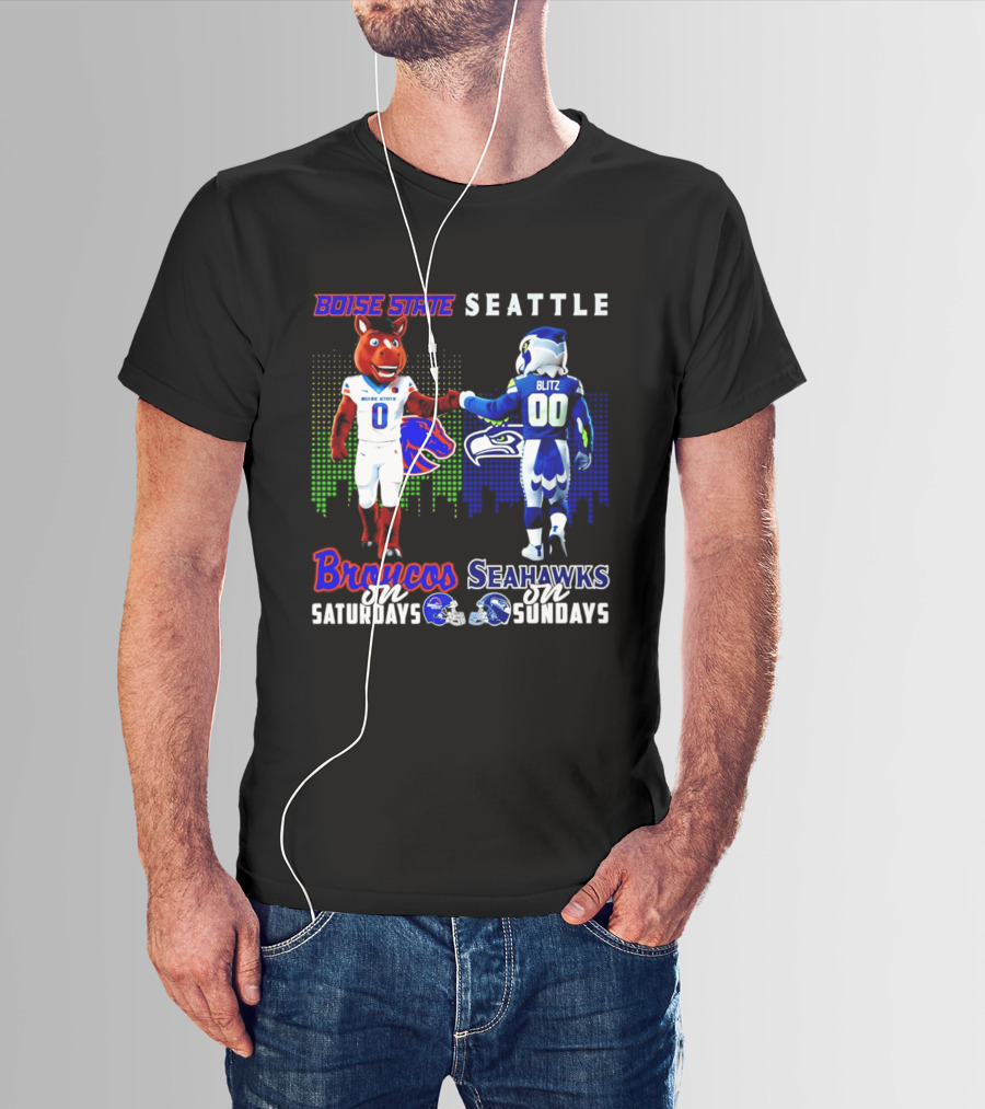 Boise State Broncos Saturdays Seattle Seahawks Sundays Skyline T-Shirt