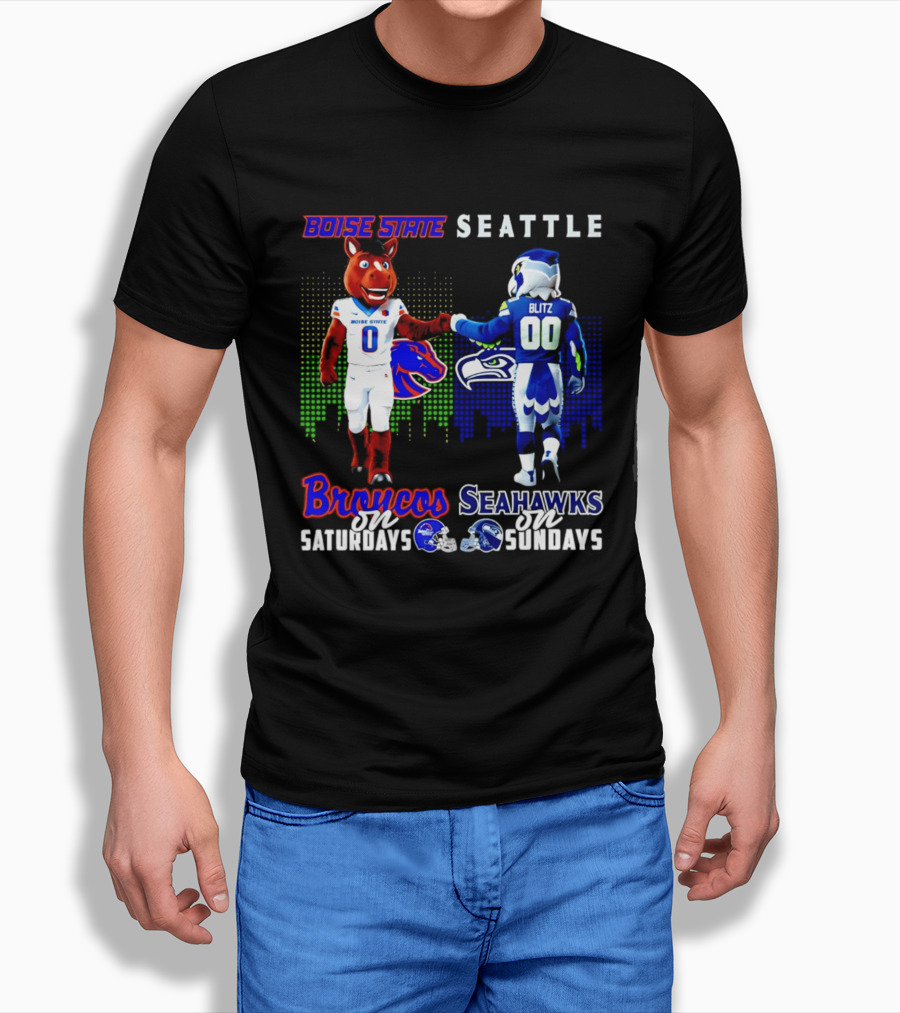Boise State Broncos Saturdays Seattle Seahawks Sundays Skyline T-Shirt