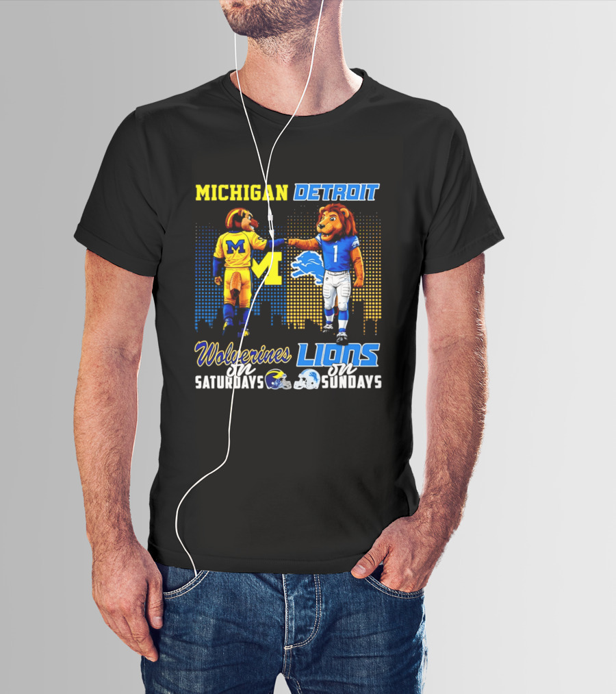 Michigan Wolverines Saturdays Detroit Lions Sundays Skyline T-Shirt