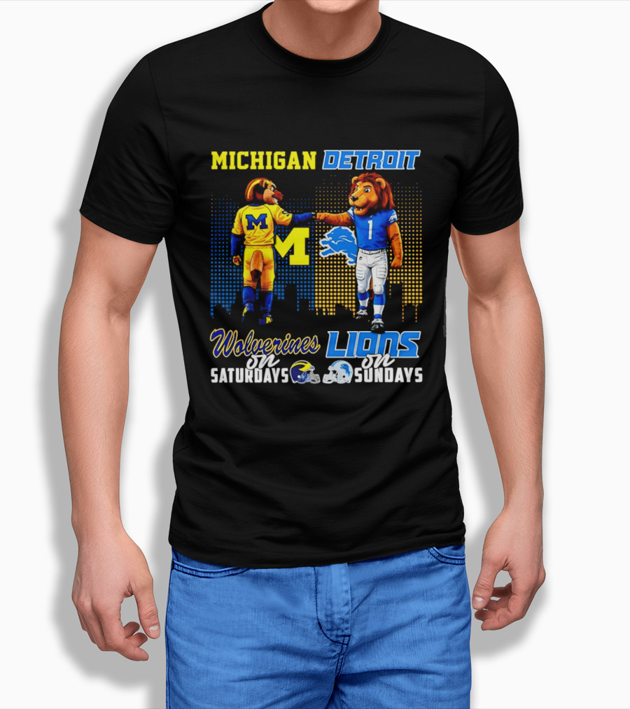 Michigan Wolverines Saturdays Detroit Lions Sundays Skyline T-Shirt
