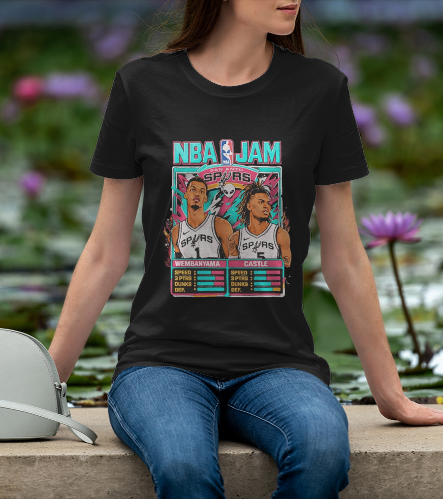NBA Jam San Antonio Spurs Wembanyama Castle Roster Stats T-Shirt
