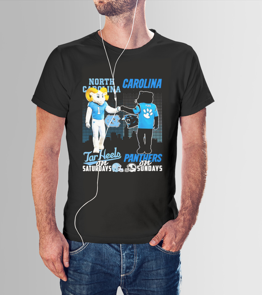 North Carolina Tar Heels Saturdays Carolina Panthers Sundays Skyline T-Shirt