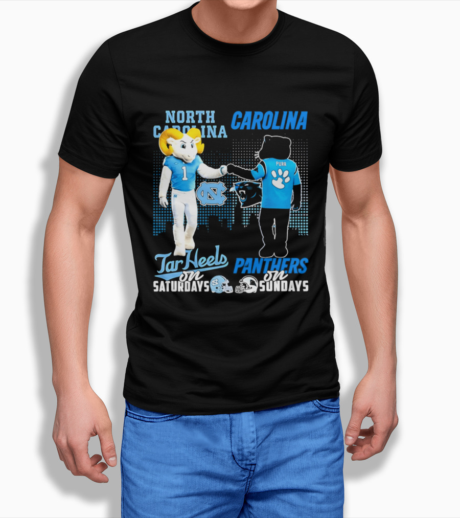 North Carolina Tar Heels Saturdays Carolina Panthers Sundays Skyline T-Shirt